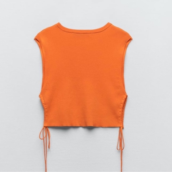 Zara Tops - Zara Ribbed Knit Orange Cropped Tee Medium